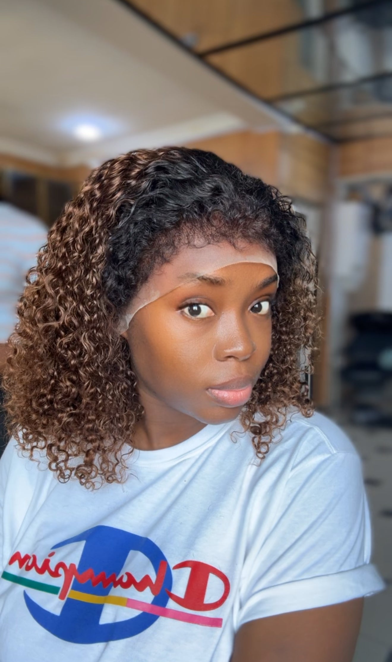 Double drawn chestnut pixie curls glue-less wig