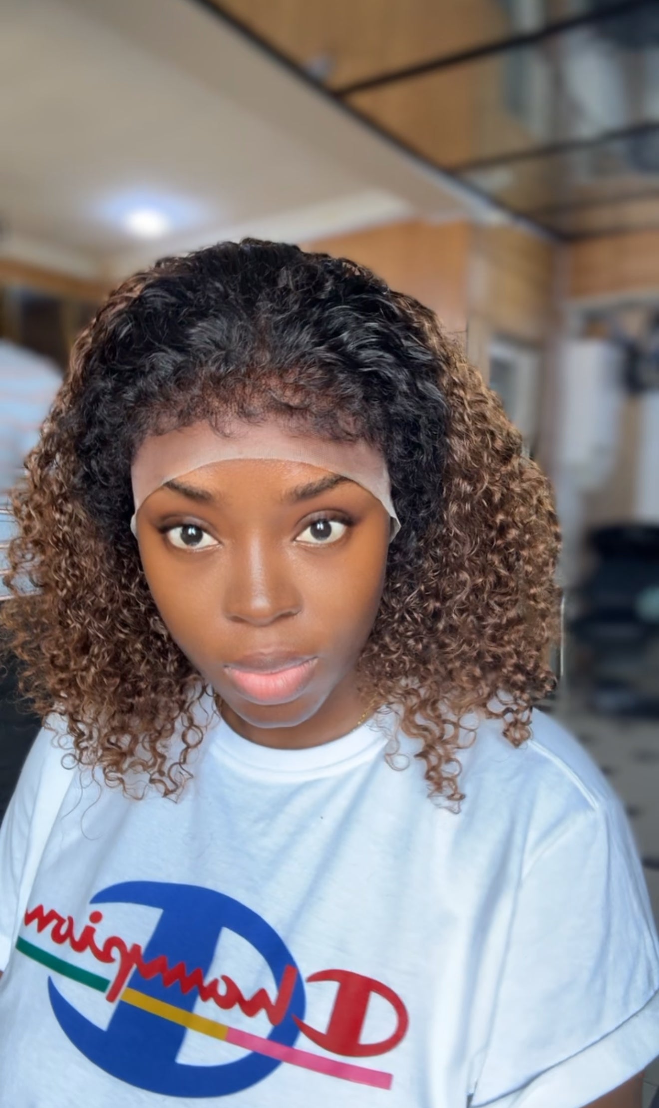 Double drawn chestnut pixie curls glue-less wig