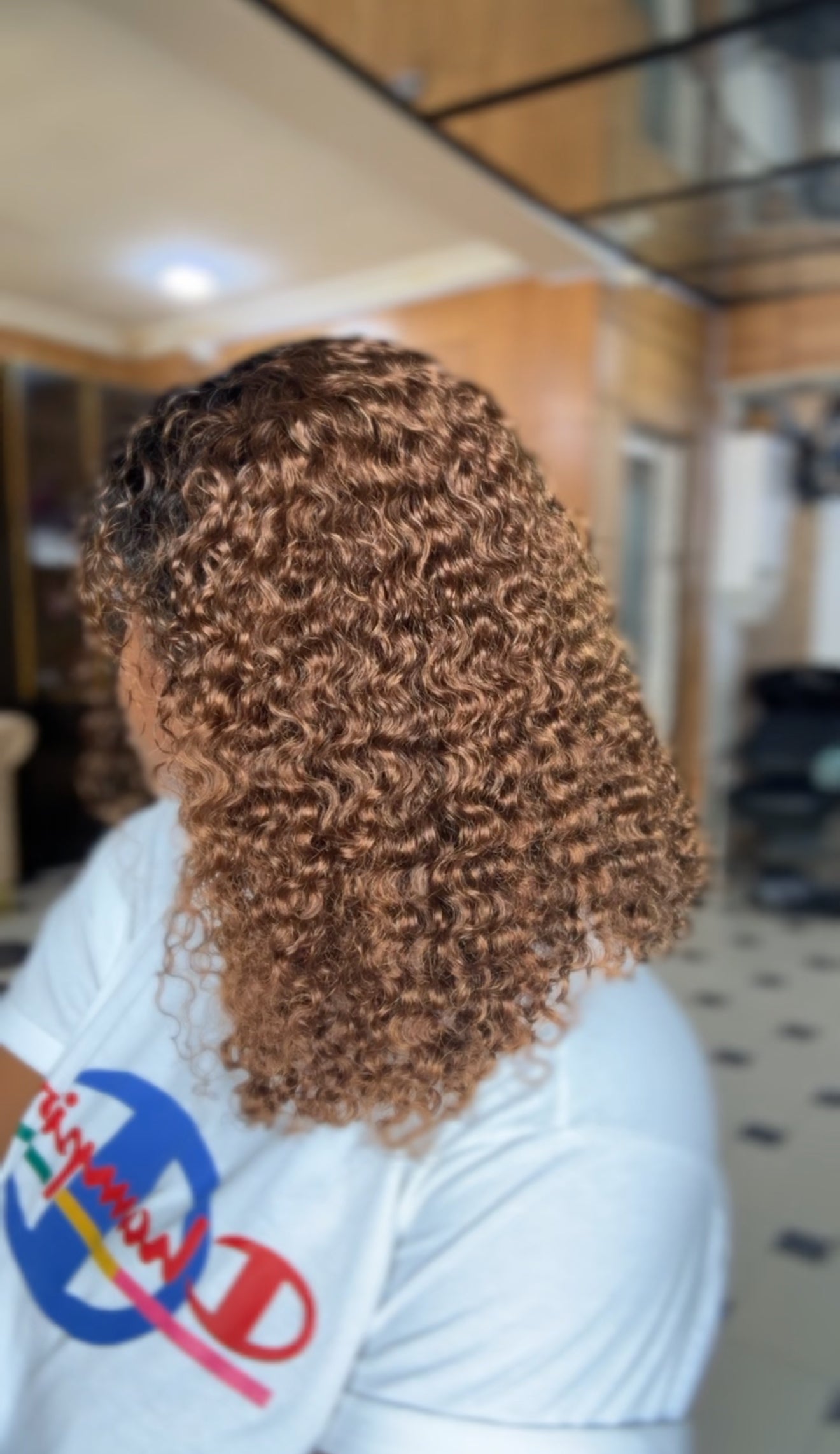 Double drawn chestnut pixie curls glue-less wig